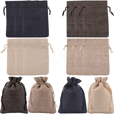 4 Colors Polyester Imitation Burlap Packing Pouches Drawstring Bags ABAG-BBC0001-04B-1