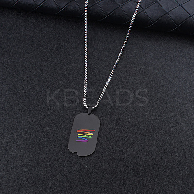 304 Stainless Steel Rainbow Pride Rectangle Dog Tag Pendant Necklaces for Men WG2A5C1-01-1