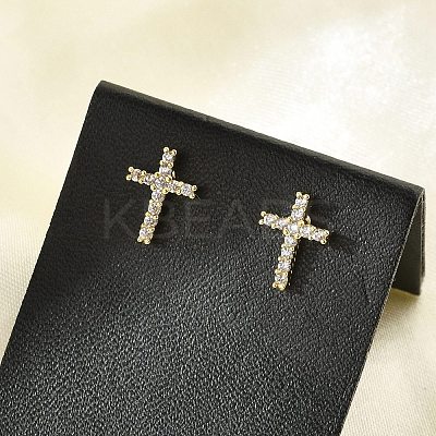 Brass Micro Pave Clear Cubic Zirconia Stud Earrings EJEW-R016-26G-18-1