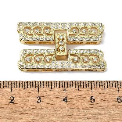 Rack Plating Brass Micro Pave Clear Cubic Zirconia Fold Over Clasps KK-M282-19G-1