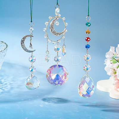 3Pcs 3 Styles Crystal Glass Hanging Sun Catcher HJEW-TADJ0001-03-1