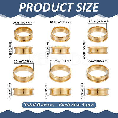 24Pcs 6 Styles 201 Stainless Steel Grooved Finger Ring Settings STAS-ME0003-12G-1