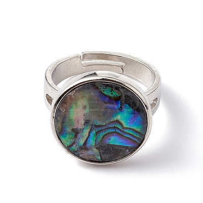 Natural Paua Shell Adjustable Rings RJEW-G260-01P-02-1