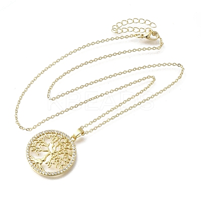 Brass Micro Pave Clear Cubic Zirconia Tree of Life Pendants NJEW-H066-01D-G-1