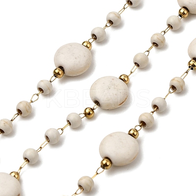 Handmade 304 Stainless Steel Synthetic Turquoise Flat Round Link Chains CHS-L032-06G-02-1