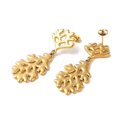 Leaf Ion Plating(IP) 304 Stainless Steel Stud Earrings for Women EJEW-L287-013G-1