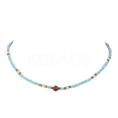 Dyed Natural Agate & Red Jasper & Seed Beaded Necklace NJEW-JN04349-1