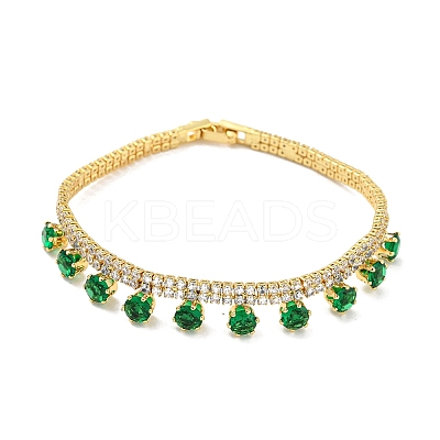 Green Cubic Zirconia Diamond Charm Bracelet with Rack Plating Brass Link Chains BJEW-Q771-03G-1
