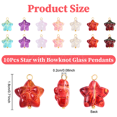 10Pcs Star with Bowknot Glass Pendants PALLOY-YW00059-01-1