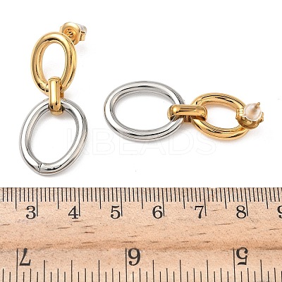 304 Stainless Steel Two Tone Oval Dangle Stud Earrings EJEW-K268-66GP-1