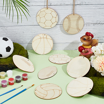 Sports Ball Wooden Pendants Decorations DIY-WH0430-935-1