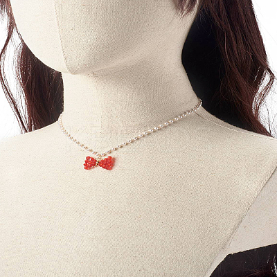 Bowknot Transparent Acrylic Pendant Necklaces X1-NJEW-TA00002-1
