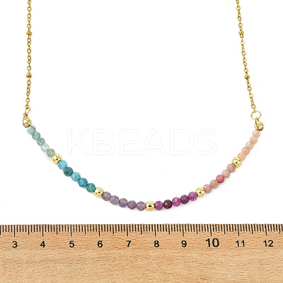 Natural Rhodonite & Apatite & Amethyst & Ruby & Sunstone Faceted Round Beaded 304 Stainless Steel Satellite Chain Necklaces NJEW-JN06151-1