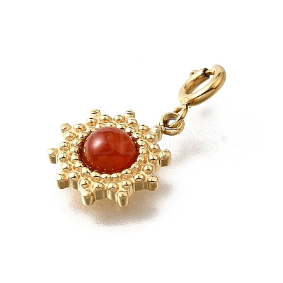 304 Stainless Steel Pave Natural Carnelian(Dyed & Heated) Sun Pendant Decoration STAS-H202-50G-1