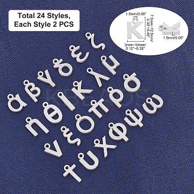 48Pcs 24 Letters 304 Stainless Steel Charms STAS-PH0001-30-1