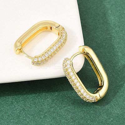 Rectangle Brass Micro Pave Clear Cubic Zirconia Hoop Earrings EJEW-D348-11G-1