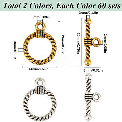 120Pcs 2 Colors Tibetan Style Alloy Toggle Clasps TIBE-SP0001-01-1