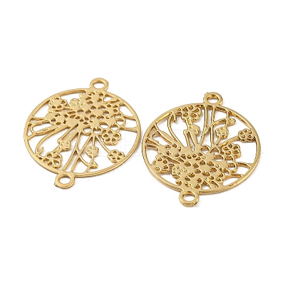 Rack Plating Brass Hollow Out Flower Connector Charms KKC-D001-21KCG-1