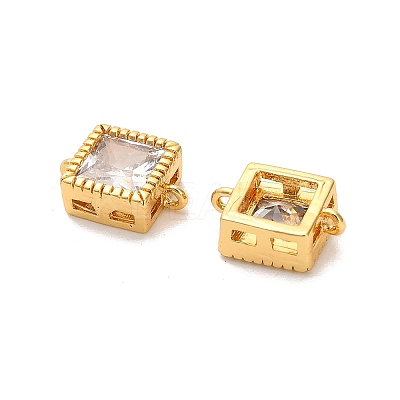 Brass Pave ClearCubic Zirconia Square Connector Charms KK-H515-16G-1