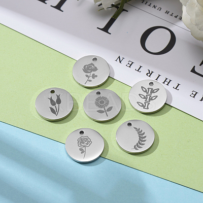 12Pcs 6 Style 304 Stainless Steel Plant Charms STAS-CJ0001-140-1