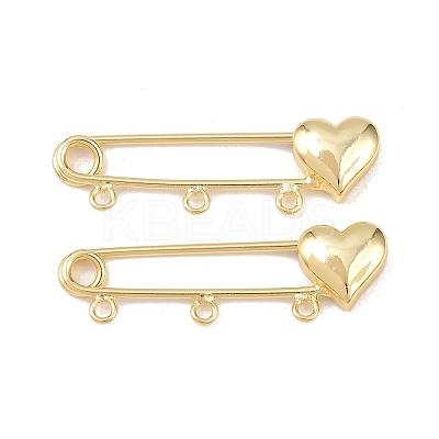 Heart Brass Brooch Findings KK-Z132-01G-01-1