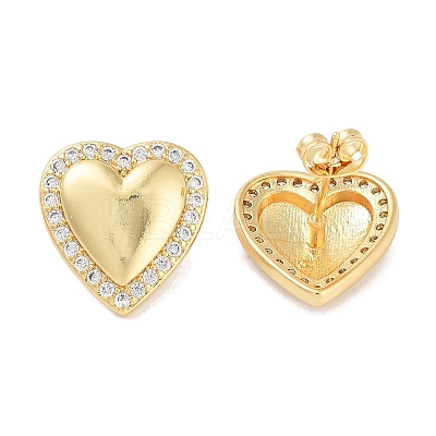 Heart Brass Micro Pave Cubic Zirconia Earrings for Women EJEW-E310-10G-1