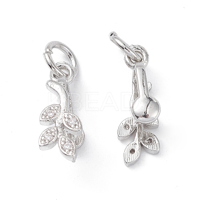 Rack Plating Brass Pave Cubic Zirconia Leaf Shape Ice Pick Pinch Bails KK-G464-07P-1