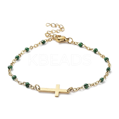 Ion Plating(IP) 304 Stainless Steel with Enamal Chain Bracelets BJEW-K226-03G-1