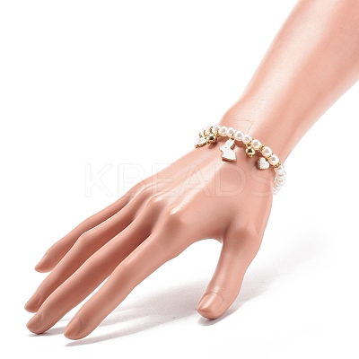 ABS Plastic Imitation Pearl Beaded Stretch Bracelet with Alloy Enamel Charms for Kids BJEW-JB08524-01-1