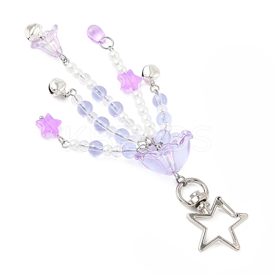 Flower Glass & Plastic Pearl & Alloy Pendant Decorations HJEW-JM03435-1