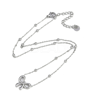 304 Stainless Steel Bowknot Pendant Satellite Chain Necklaces NJEW-I129-06P-1