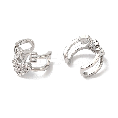 Heart & Word Love Brass Micro Pave Cubic Zirconia Cuff Earrings for Women EJEW-P281-05P-1