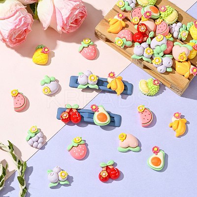 55Pcs 11 Styles Opaque Resin Decoden Flower &  Fruit Cabochons RESI-CJ0004-10-1