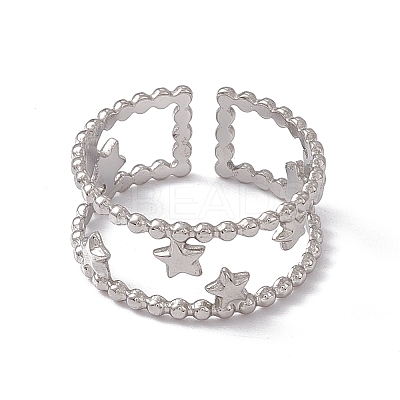 Non-Tarnish 304 Stainless Steel Stars Double Line Open Cuff Ring for Women RJEW-C045-24P-1