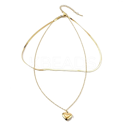 304 Stainless Steel Heart Pendant Double Layered Necklaces for Women NJEW-V012-02G-1