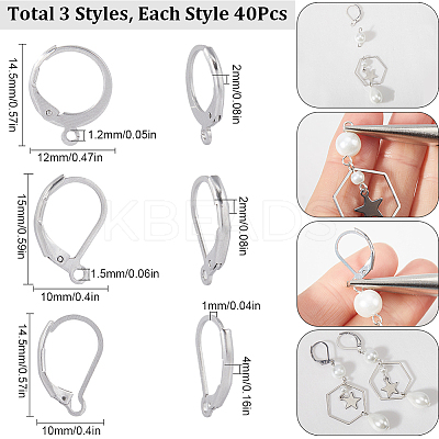 3 Style 304 Stainless Steel Leverback Earring Findings STAS-SC0007-58P-1