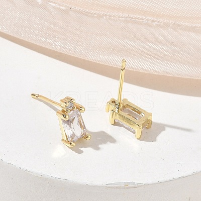 Brass Micro Pave Clear Cubic Zirconia Stud Earrings KK-CBA56EF-40G-04-1