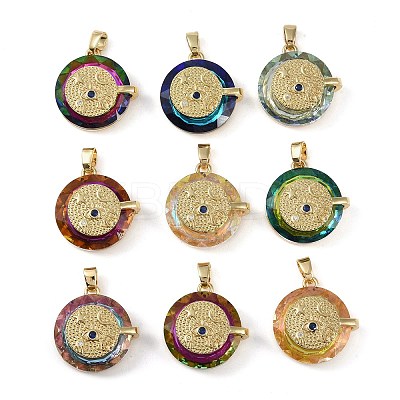 Brass Micro Pave Cubic Zirconia with Glass Pendents KK-Q815-04G-1