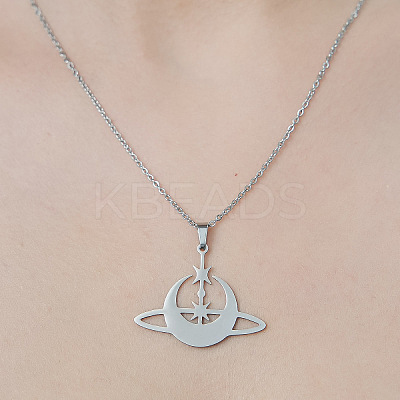 Non-Tarnish 201 Stainless Steel Planet Pendant Necklace NJEW-OY002-30-1