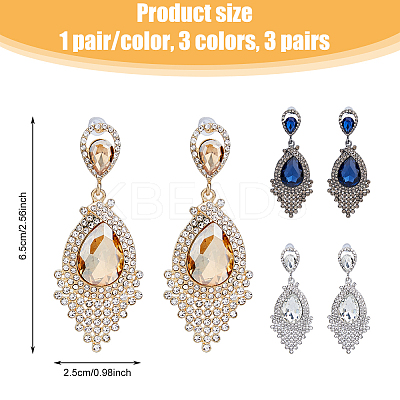 3 Pairs 3 Colors Glass Teardrop Dangle Stud Earrings EJEW-FI0001-88-1