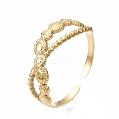 304 Stainless Steel Criss Cross Open Cuff Ring RJEW-T023-71G-1