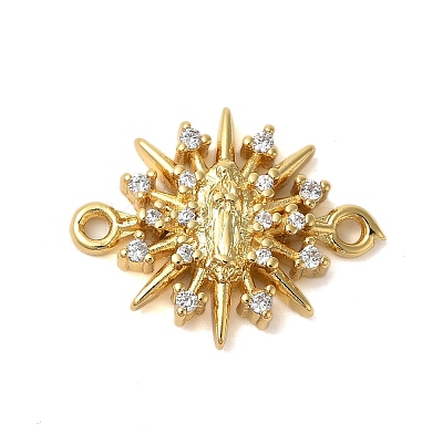 Rack Plating Brass Pave Clear Cubic Zirconia Sun Connector Charms KK-C067-05G-1