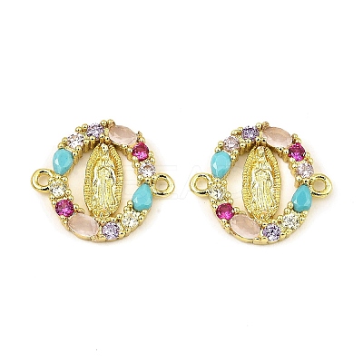 Brass Cubic Zirconia Connector Charms KK-K346-14G-1