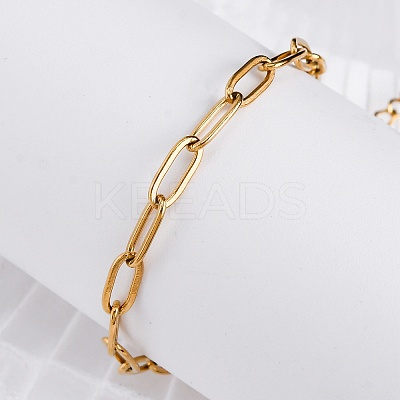 Ion Plating(IP) 304 Stainless Steel Paperclip Chain Bracelets for Women BJEW-C046-02G-1