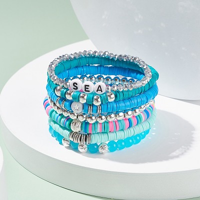 Handmade Polymer Clay Heishi Beads Stretch Bracelets Set BJEW-JB07390-1