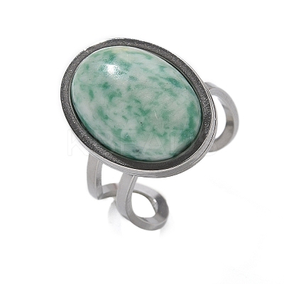 Oval Natural Green Spot Jasper Finger Rings RJEW-M062-02P-13-1