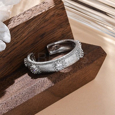 Brass Micro Pave Clear Cubic Zirconia Cuff Rings for Women RJEW-Q009-11P-1