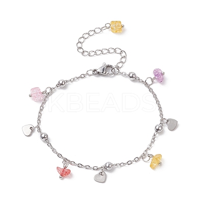 Synthetic Crackle Quartz Chips & 304 Stainless Steel Charm Bracelet for Women BJEW-JB09331-1
