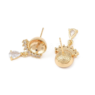 Brass Micro Pave Clear Cubic Zirconia Teardrop Stud Earring Findings KK-H524-07G-1