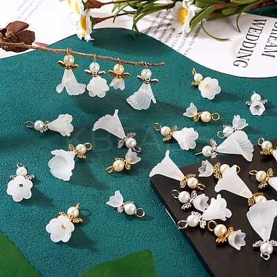 30Pcs 6 Styles Angel Frosted Acrylic Pendants FIND-TA0002-86-1